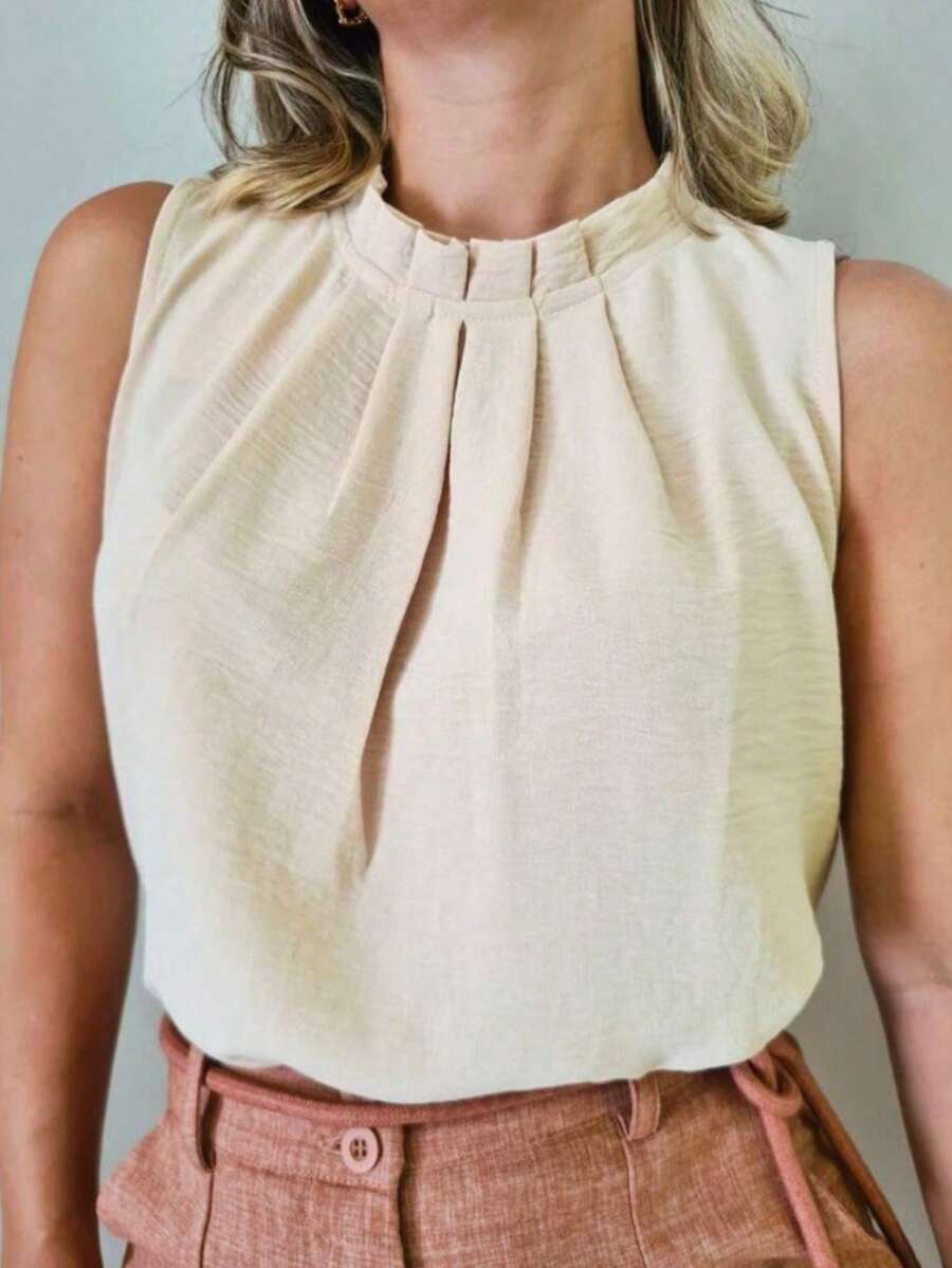 Women's Fashion Turtleneck Top, Super Summer/Elegant Casual Top For Office Work - 米色 - 查看 1
