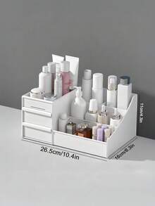 1pc Large Capacity Makeup Organizer With Drawers - Ideal For Vanity, Bathroom Countertop & Desk - Elegant Storage For Brushes, Eyeshadow, Lotions, Lipsticks & Nail Polish