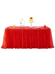1 طقم تنورة طاولة قابلة للتخلص منها، تنورة طاولة زخرفية ملونة/للزفاف مقاومة للماء، طقم أدوات المائدة الحمراء لرأس السنة الجديدة، مفرش طاولة احتفالي أحمر لرأس السنة الجديدة، تنورة طاولة احتفالية حمراء