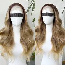 13x4 Body Wave Lace Front Wigs Natural Honey Gold Hair Lace Front Wig Pre Plucked Synthetic Lace Front Wig 26inch - Tóc vàng ombre - Xem 2