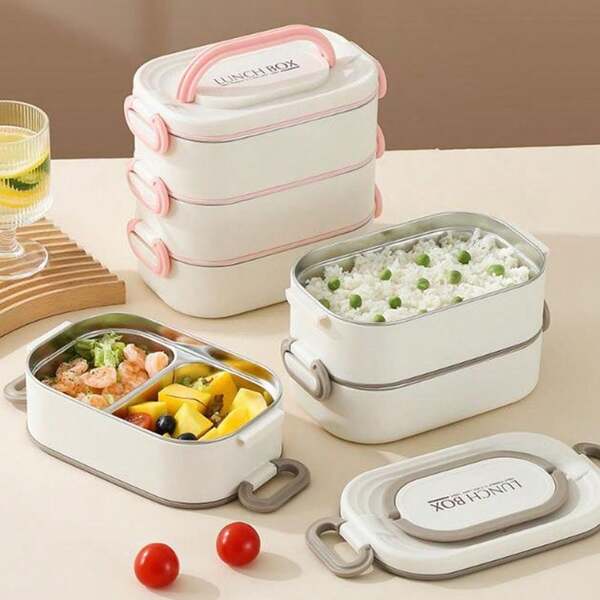 Stainless Steel Thermal Lunch Box Double Layer Big Capacity Leak Proof Food Box Microwavable Divided Food Storage Containers