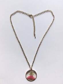 1 pieza Exquisito collar con colgante de círculo de flor seca hecho a mano en resina, diseño de flor de nacimiento de 12 meses que incluye rosa, peonía, flox, golondrina y narciso. Accesorios florales adecuados para uso diario y como regalo.