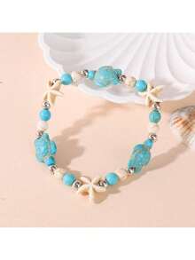 1pc Sea Turtle & Starfish Beaded Bracelet, Suitable For Summer Beach Holiday Outfits - Turtle and Starfish Bracelet - View 14