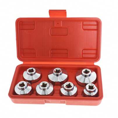 7-Piece Oil Filter Cap Wrench Metric Socket Set Tool Kit 24mm 27mm 29mm 30mm 32mm 36mm 38mm Oil Filter Socket Wrench Set Replacement For Mercedes Benz, VW, BMW And More Oil Filter Housing