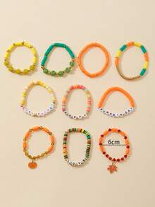 10pcs/Set Thanksgiving Day Soft Clay Letter Beaded Maple Leaf Charm Bracelet, Autumn Color, Fashion Accessory For Women