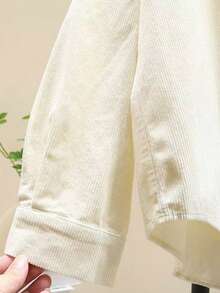 Women Corduroy Button Down Shirts Relaxed Fit Casual Long Sleeve Fashion Cardigan Jacket 2025 Fall Oversized Blouses Tops With Pockets - Apricot - View 3