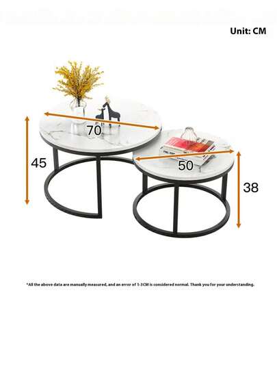 Nesting Coffee Tables, Round Wooden Marble Top, Sturdy Metal Frame, Side Tables Living Room, Bedroom, Balcony Terrace view 3
