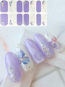 New Almond Nail Wave Line Green Leaf 3D Nail Art Stickers, Colorful Nail Decals DIY Combination Nail Art Decorations