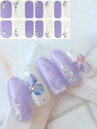 New Almond Nail Wave Line Green Leaf 3D Nail Art Stickers, Colorful Nail Decals DIY Combination Nail Art Decorations, Almond Nail Manicure Art