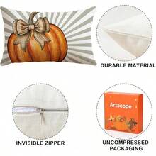 Artscope - Juego de 4 fundas de almohada de otoño de 16 x 16 pulgadas, Hello Fall Hello Pumpkin Buffalo Plaid Maple Leaf Harvest - Fundas de almohada decorativas al aire última intervensión para sofá - Naranja a - Ver 5