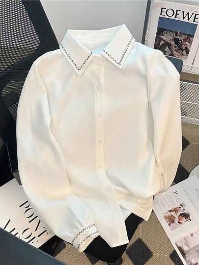 Damen Große Größen Lässiges, weites Langarm-Hemd mit Einzelknopfleiste, Herbst