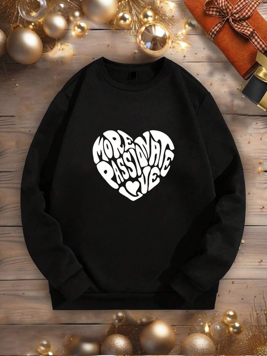 New Comfortable Casual Valentine'S Day Couples, Family Models, Can Be Worn By Both Men And Women 270g Front-Printed Crew Neck Sweatshirt, Men'S Regular-Fit Sweatshirt, Suitable For Autumn/Winter Style Top-Autumn Clothing 270G Unisex Crew Neck Sweatshirt - Smart-Casual Pick For Office Commute - 男士 - 查看 1