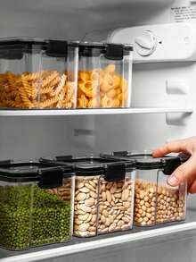 1 件带盖食品储存容器，密封食品罐，食品储存盒，用于食品储藏和整理，罐装谷物、大米、意大利面、面粉和糖，家庭厨房用品 - 黑色 - 查看 3