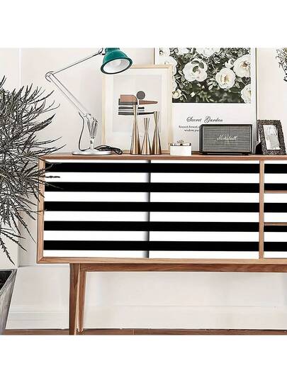 Roll Moderne Minimalist Zwart Wit Gestreepte Removable Wallpaper, Self Adhesive Vinyl Contact Paper Living Room, Bedroom, Office, Kitchen, Bathroom, Furniture Renewal, Desk, Wardrobe Edging Wand Stickers Room Wallpaper Peel Stick view 7