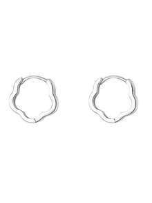 1 Pair Minimalist Silver Flower Hoop Earrings For Women, Suitable For Daily Commute