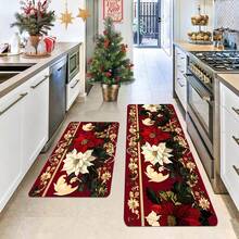 1/2/3pcs Soft Absorbent Kitchen Rugs - Christmas Fireplace Pattern Design - Washable, Easy To Clean - Perfect For Farmhouse, Bathroom, Hallway, Sink And Laundry Room Decor, Christmas Home Decor And Room Decoration, Christmas Decoration - Multicolor - View 6