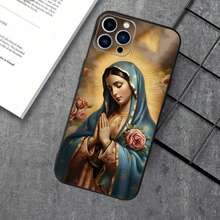 Funda de Teléfono Virgen María Virgen de Guadalupe Compatible con Apple  15,14,13,12,11,XS,XR,X,8,7,Pro,Max,Plus,mini Funda de Silicona Negra, Funda Compatible con  17, Funda  17 Pro, Funda  17 Pro Max - z3 - Ver 4