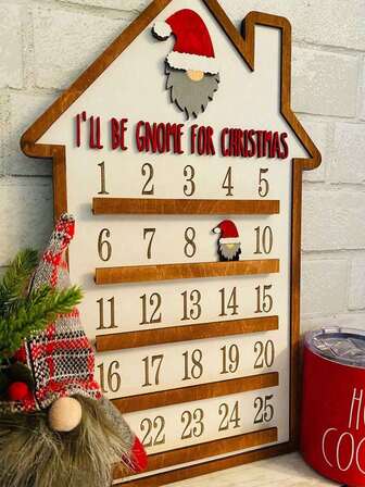 1 件木制圣诞降临节日历、圣诞倒计时木制日历、节日装饰红色冬季场景装饰（不含绳子）、圣诞派对、季节性装饰摆件