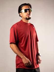 Camiseta Oversized Vinho Dryfit Masculina Camisa Streetwear Gola Alta Poliester Premium - Vinho - Visão 4