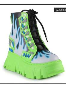 Women's Edgy Frame Print Street Fashion Wedge Platform Sneakers Green  Fashionable    Home  Vacation    All Season - Green - View 5