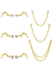 AVYRING 9 件 DIY 18/20 克钻石 CZ 鼻环 1.5 毫米 2.5 毫米 3 毫米 CZ 鼻钉带链不锈钢鼻穿孔饰品鼻环耳钉银金色 - 多色3 - 查看 26