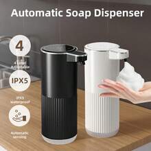 1pc 360ML Wall-Mounted Touchless Automatic Soap Dispenser, USB Rechargeable Smart Handwash & Dishwash Machine, IPX5 Waterproof & Moisture-Proof Body, 4-Level Battery Indicator, Long-Lasting Battery Life, ABS Material, Foam & Liquid Soap Options, Suitable For Kitchen, Bathroom, Hotel, School, Home & Holiday Gift, High-Tech Product