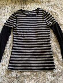 Women Y2k Fairy Grunge Striped T Shirt Top Long Sleeve Round Neck Slim Fit Patchwork T Shirts Crop Tops Spring Fall Teen Girls Vintage Harajuku Emo Gothic Tees Shirts Aesthetic Clothes Streetwear - màu đen - Xem 4