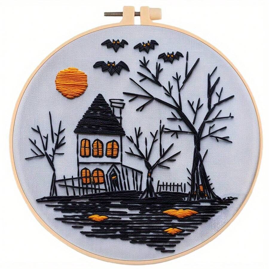 1pc Halloween Embroidery Kit, Stamped Cross Stitch Kit Needlepoint Kit, Gothic Halloween Embroidery Starter Kit For Beginners Adults, DIY Adult Cross Stitch Kit - 1 - Xem 1