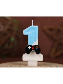 1 pezzo Candele a forma di numeri per compleanno, numeri da 0 a 9 in blu e bianco, candele a forma di numeri romantiche e preferite a livello globale per decorare torte di compleanno, feste di anniversario, lauree, matrimoni, con decorazioni a forma di controller di gioco blu e bianco con brillantini, decorazioni da tavolo romantiche per feste di matrimonio, accessori fotografici per torte dolci - Multicolore - Visualizzare 6