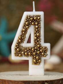 1件金色珠飾鑲嵌數字0-9生日蠟燭，白色底座數位蛋糕裝飾蠟燭，桌面擺飾派對小禮品與烘焙裝飾 - 彩色 - 查看 1