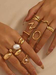 11 Pcs/Set Punk Rings Set For Women Vintage Geometric Rings Set Fashion Personalized Jewelry Gifts Match With Daily Outfits, Party Accessories