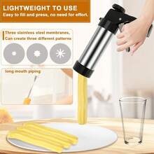 Churrera Churro Maker Machine, Homemade Churros, 3 Different Tips Piping Nozzle Piping Bag Lightweight Hollow Churro Maker Tool For Making Churro, Easy To Prepare And Fill Your Own Churros At Home Gun-Style Ergonomic Design For Easy-To-Press, You Can Use The Long Needle Piping Bag To Fill Your Favorite Sauce Into The Hollow Churros, Such As Chocolate - 1 - View 3