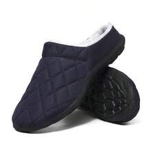 男士冬季保暖内衬一脚蹬家居拖鞋 - 藍色 - 查看 1