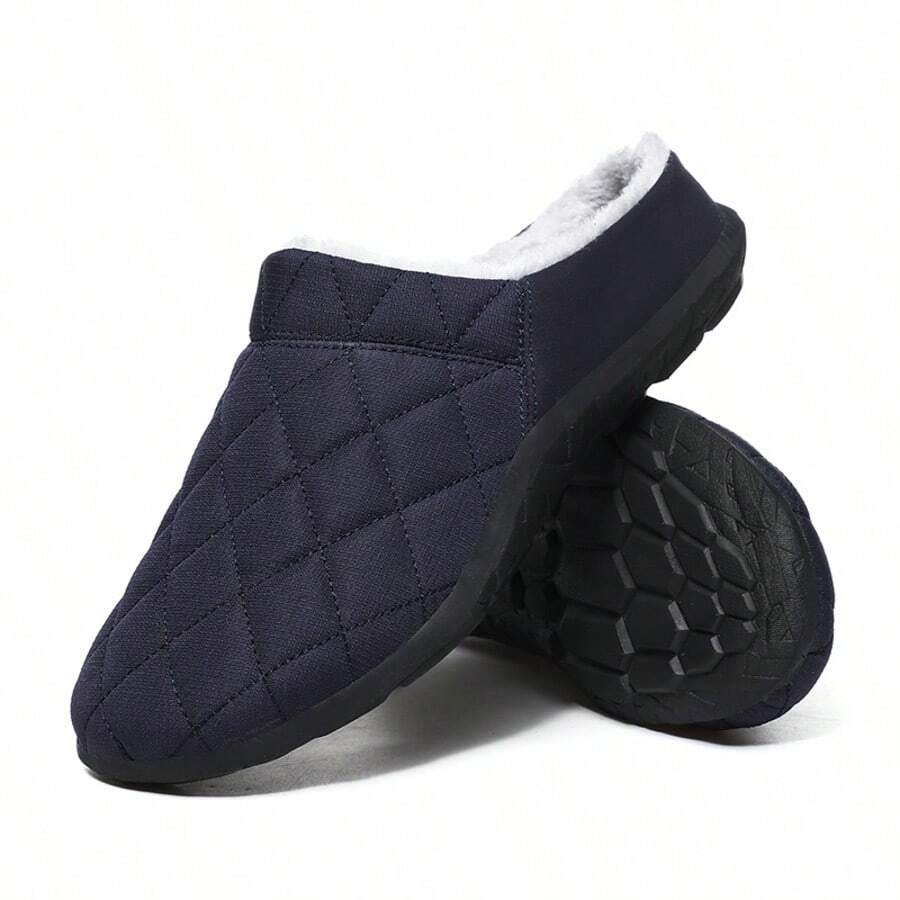 男士冬季保暖内衬一脚蹬家居拖鞋 - 藍色 - 查看 1