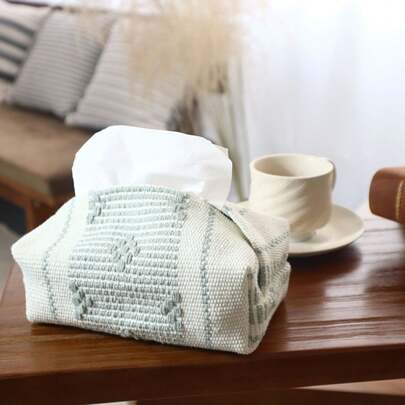 Caja de pañuelos de estilo japonés minimalista Wabi-Sabi, de algodón tejido de forma creativa, adecuada para el comedor, la sala de estar y el coche