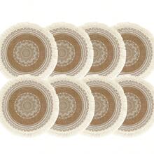 2pcs/4pcs/6pcs/8pcs/10pcs Round Tassel 14.97in Placemats Heat-Resistant Table Mats White Polyester Woven Table Mats Room Decor Dining Table Decor Heat-Resistant Anti-Scald Suitable For Various Tableware Protect Restaurant Tabletop Fabric Tabletop Protection Holiday Gift Bohemian Style Indoor Outdoor Use - Multicolor - View 13