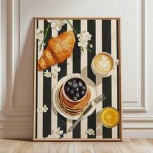 1pc Canvas Hanging, [French Cafe Wall Canvas Art, Fashion Breakfast Poster, Minimalist Food Illustration, Black And White Kitchen Print, Fashion Cafe Illustration] Canvas Wall Art, Funky Girl Art, Inspirational Quote Art, Home Decor, - Multicolor - View 3