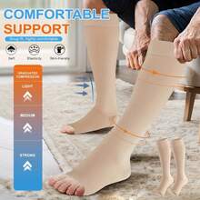 1双20-30mmHg男女通用中筒透气露趾压缩袜，促进血液循环和恢复，适合跑步和徒步旅行 - 彩色 - 查看 1