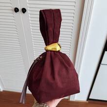 low tea 1pc Solid Color Suede Fabric Handbag For Women, Personalized Mini Cloud Pleated Bag With Metal Decor Zipper Closure, Suitable For Daily And Outing Use - Burgundy - View 9