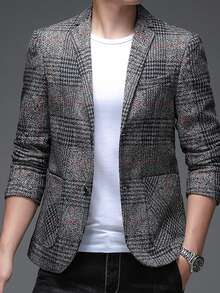 男士休闲通勤格子西装外套