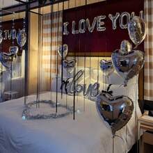 Black Valentine's Day Decorations Set, Including Black Valentine's Day Banner, Black Rose Petals, Black Latex Balloons, Silver Heart Foil Balloons, Suitable For Birthday Party Decor, Anniversary, Wedding, Home Decor, Photo Props