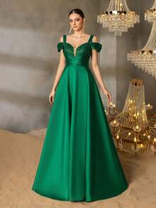 优雅正式女士派对礼服：亮片甜心领口和露肩设计，迷人的 A 字廓形，适合晚宴、婚宴、慈善舞会、颁奖典礼 - 墨綠色 - 查看 7
