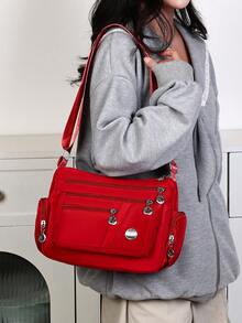 حقيبة كتف كاجوال ذات سعة كبيرة متعددة الجيوب بلون أحادي عصري للأمهات