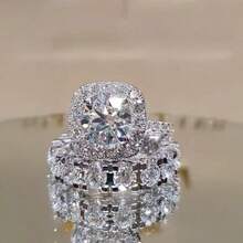 2pcs Women's Fashion Ring Set, Glamorous & Sparkling Embedded Rings, Suitable For Valentine's Day, Vacation, Commute, Date, Party, Wedding, Engagement, Gift For Wife, Girlfriend, Mother Birthday, Anniversary, New Year, All Seasons