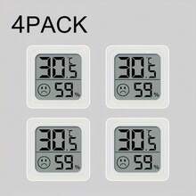 4 pièces Thermomètre hygromètre numérique d'intérieur, moniteur de température et d'humidité en plastique alimenté par pile bouton, à usage unique, convient pour la maison et la voiture, adulte - non rechargeable - Thermomètre blanc - Voir 4