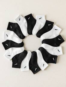 8pairs Plain Color Children Socks With Striped Pattern, Suitable For Casual Daily Wear, Toddler - Black and White - View 14
