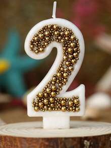 1件金色珠飾鑲嵌數字0-9生日蠟燭，白色底座數位蛋糕裝飾蠟燭，桌面擺飾派對小禮品與烘焙裝飾 - 彩色 - 查看 15