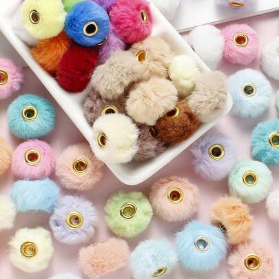 4Amazonia 20 件/套冬季圣诞风格超柔软仿毛珠大孔马卡龙色圆形焦点珠适用于笔饰品制作 DIY 时尚配饰非常适合打造独特的手链笔饰