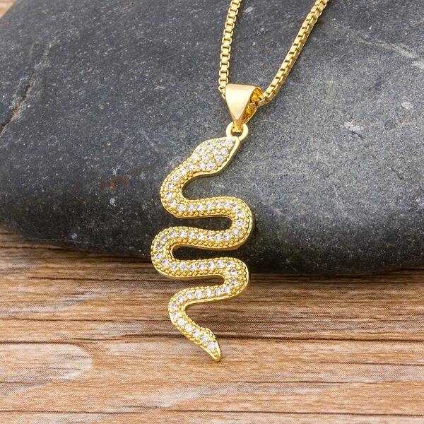 Nuova collana popolare con ciondolo asimmetrico a forma di serpente e geometrico, con zirconi scintillanti, accessorio di gioielleria quotidiana da donna, regalo