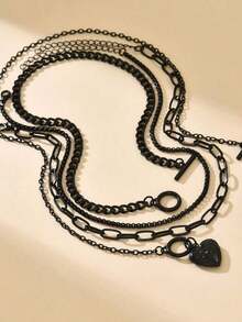 4pcs Gothic Style Metal Heart Pendant Multilayer Necklace, Suitable For Women's Daily And Party Wear, Gift, Women's Accessories, Halloween, Valentine's Day, Women's Autumn/Winter Jewelry, Fall
